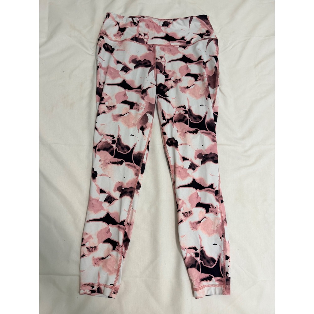 Zelos Pink Abstract Floral Print Active Leggings Womens Large High Rise Yoga